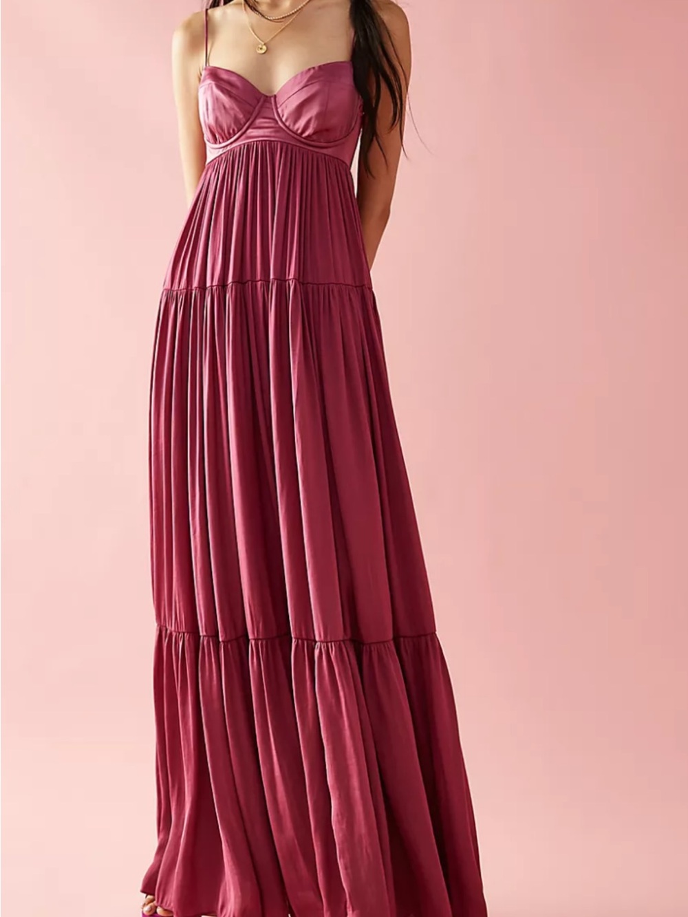 NWOT Free People Rose-Mauve Tiered Maxi Dress